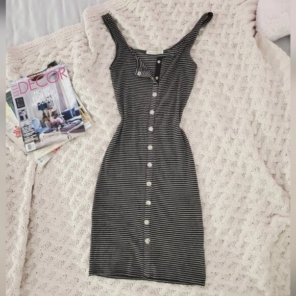 Heart and Hips Soft Black and White Striped Tank Bodycon Dress- M - Picture 1 of 9